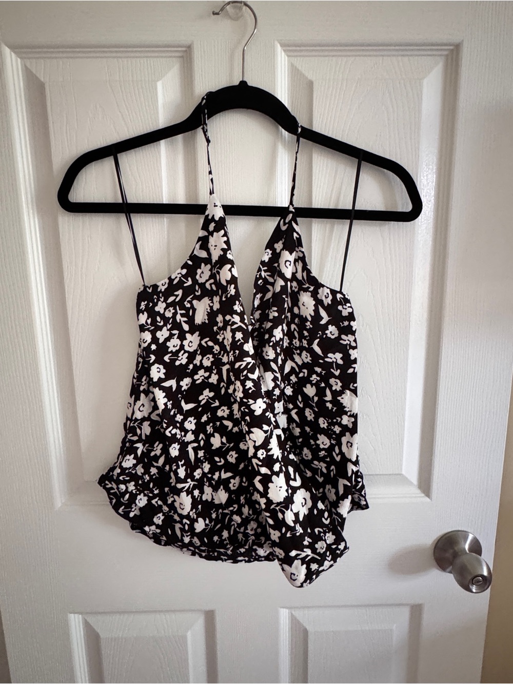 Aqua Black and White Floral Halter Camisole NWT